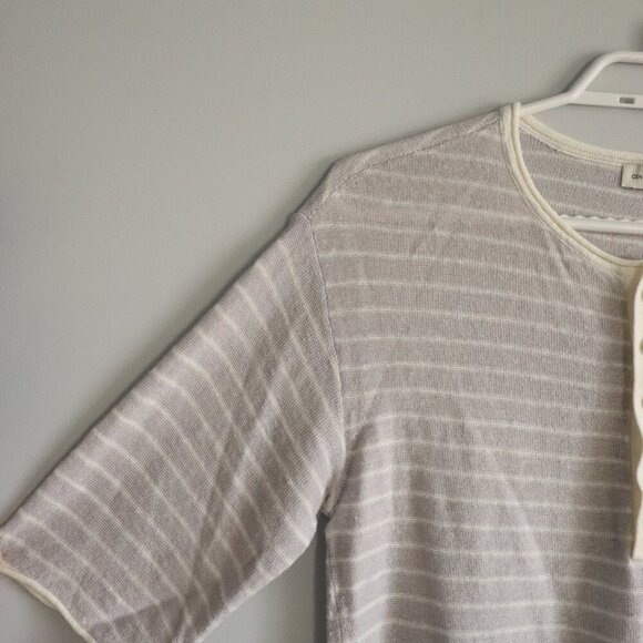 Gentle Fawn Women's Sz XS Purple Linen Striped Henley Short Sleeve T-Shirt Top - Picture 3 of 14